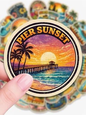 50 Vintage Style Summer Beach Stickers Global Destinations Oceans Sunsets